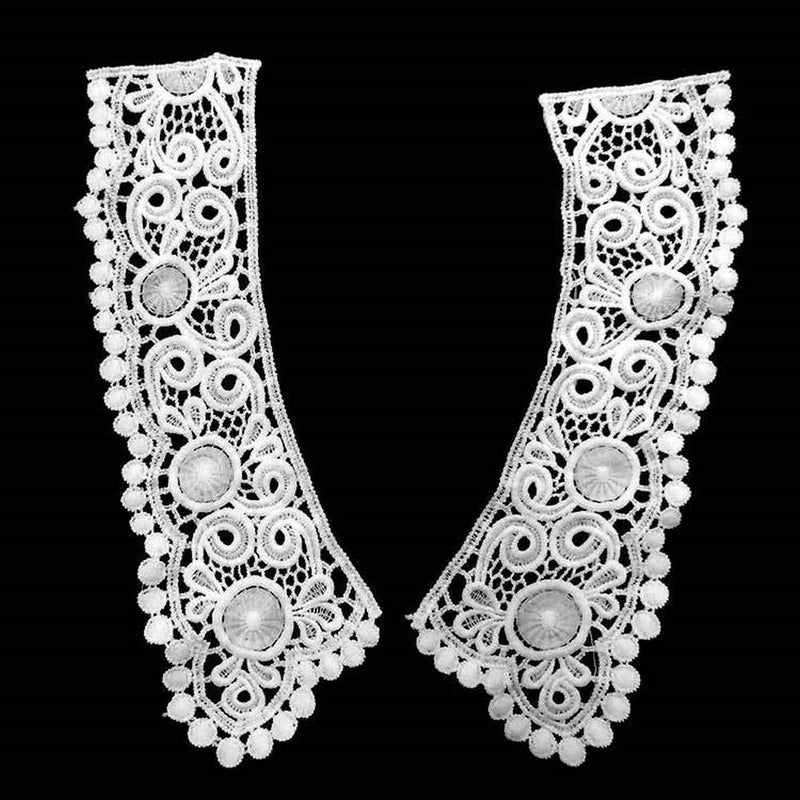 TATEELY White Black Hollow Out Flower Lace Collar Sewing on Clothes Trim Embroidered Applique Neckline DIY Wedding Dress Accessory (White) - Image 3